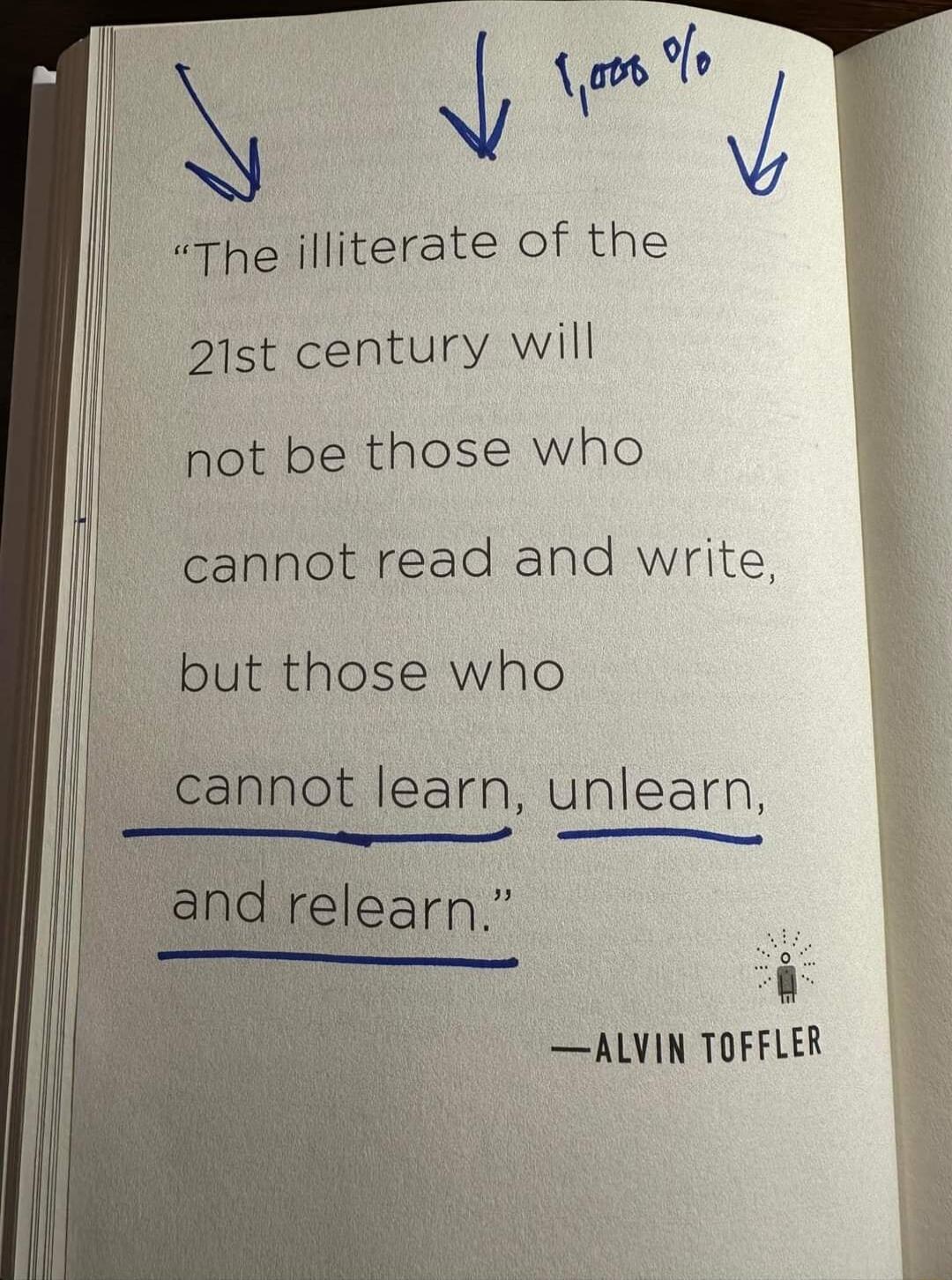 ey The illiterate of the 21st century will not be those who cannot read and write but those who nnot learn unlearn L ALVIN TOFFLER