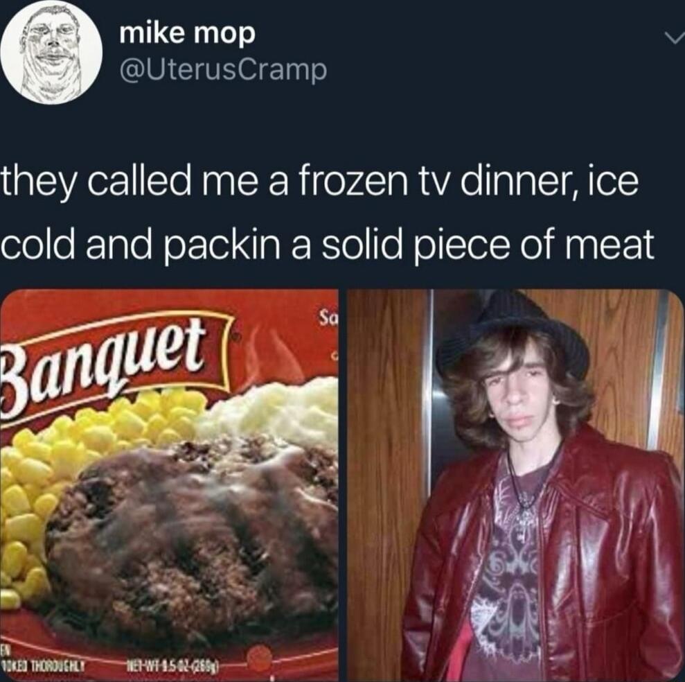 mike mop CIUCTE e they called me a frozen tv dinner ice cold and packin a solid piece of meat