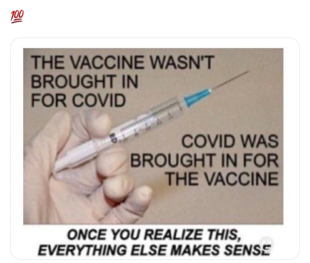 THE VACCINE WASN'T BROUGHT IN FOR COVID COVID WAS BROUGHT IN FOR THE VACCINE ONCE YOU REALIZE THIS, EVERYTHING ELSE MAKES SENSE