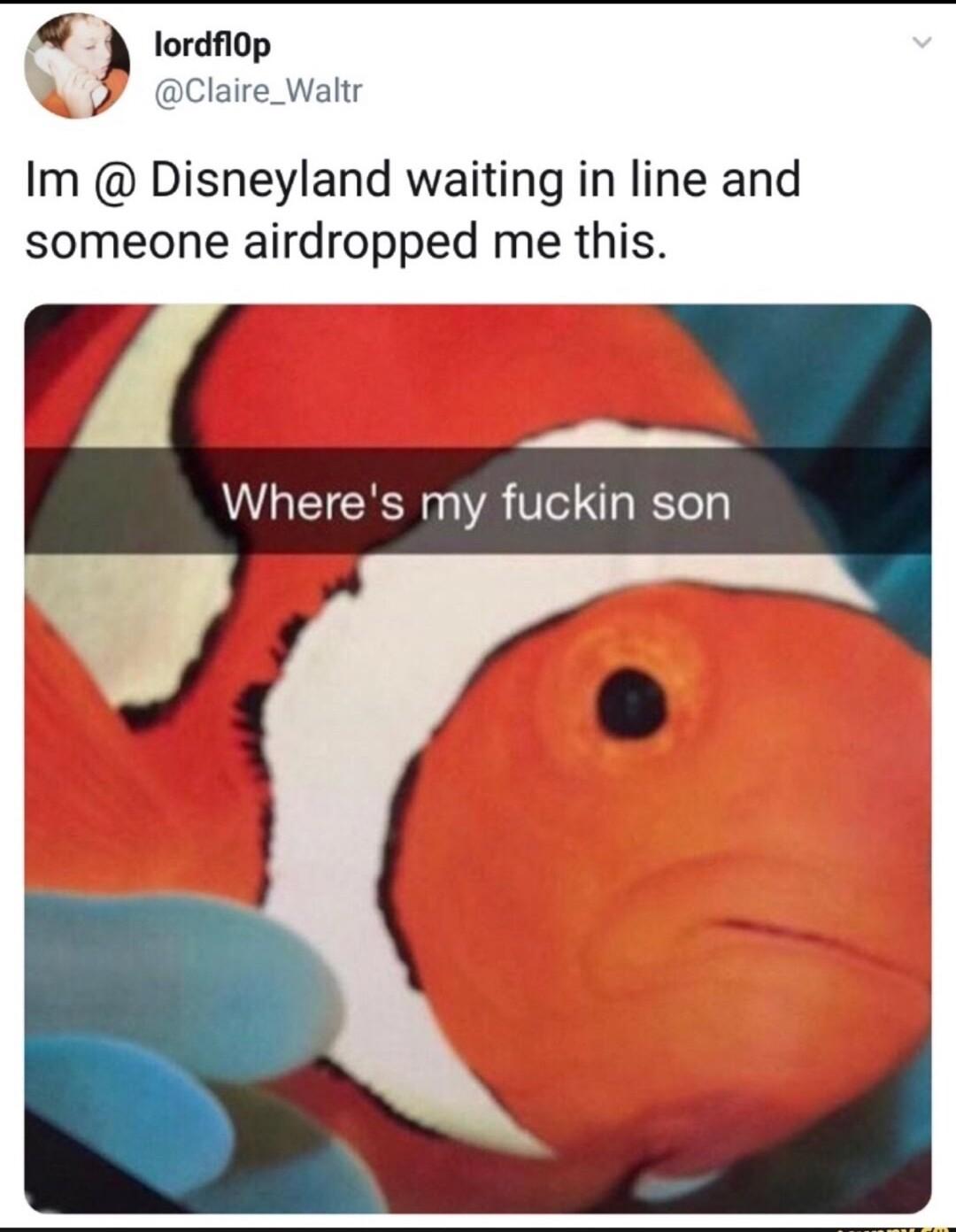 ordfop J Claire_Waltr Im Disneyland waiting in line and someone airdropped me this