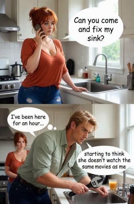 Can you come and fix my sink? I've been here for an hour... starting to think she doesn't watch the same movies as me