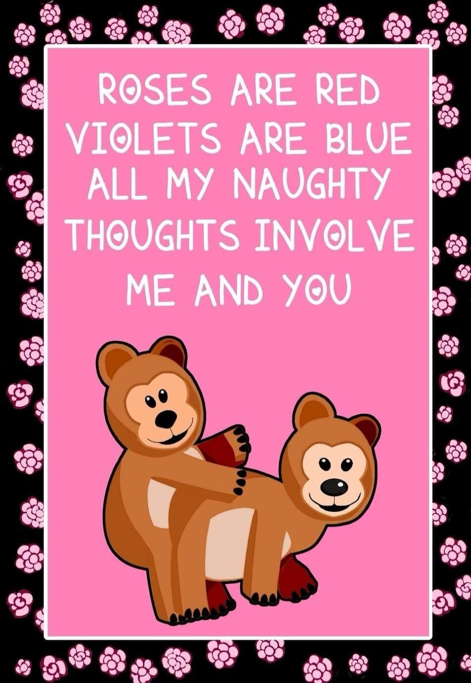 ROSES ARE RED VIOLETS ARE BLUE ALL MY NAUGHTY THOUGHTS INVOLVE ME AND YOU