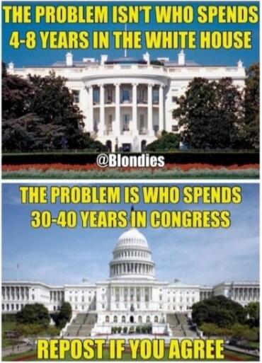 THE PROBLEM ISN'T WHO SPENDS 4-8 YEARS IN THE WHITE HOUSE
THE PROBLEM IS WHO SPENDS 30-40 YEARS IN CONGRESS
REPOST IF YOU AGREE