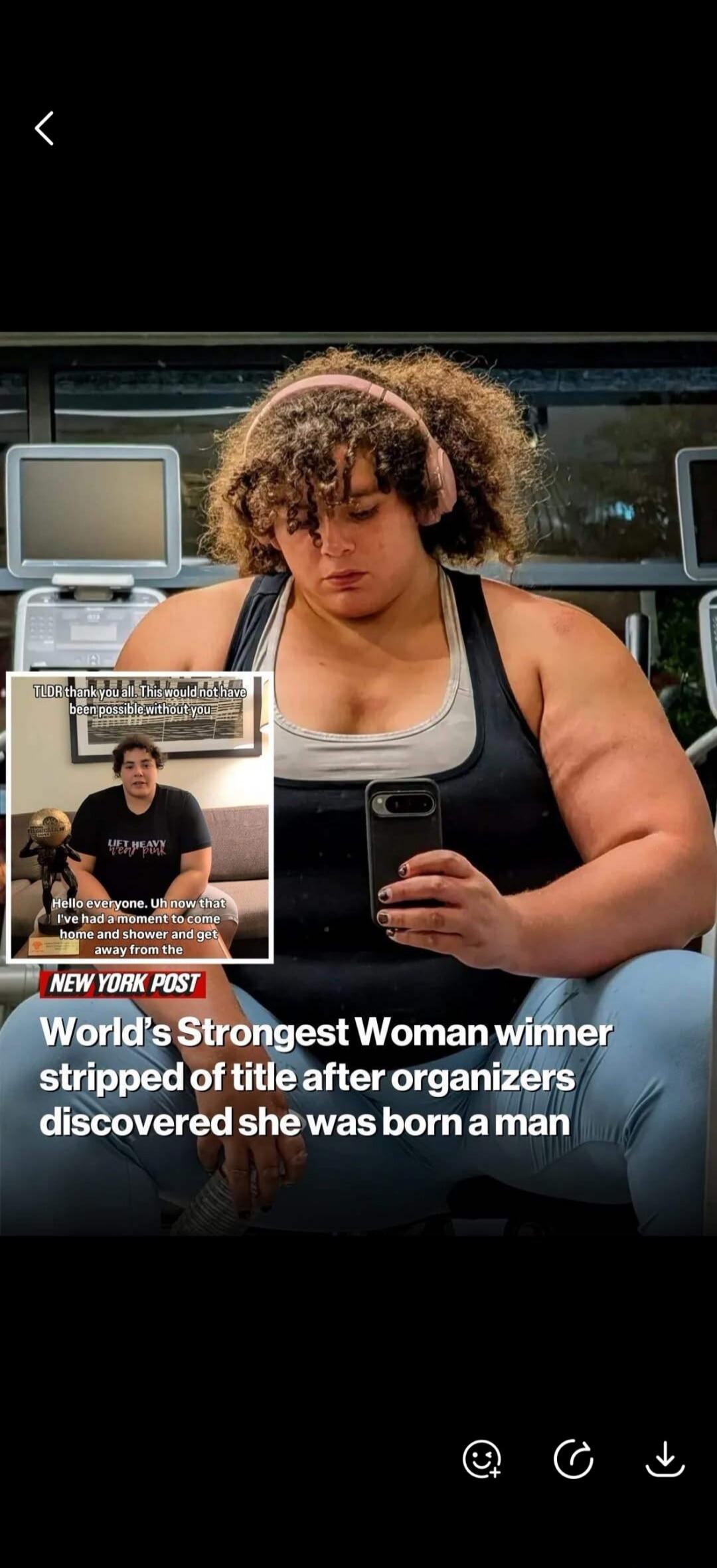 TLDR thank you all. This would not have been possible without you. Hello everyone. Uh now that I've had a moment to come home and shower and get away from the. NEW YORK POST World's Strongest Woman winner stripped of title after organizers discovered she was born a man. LIFT HEAVY wear pink.