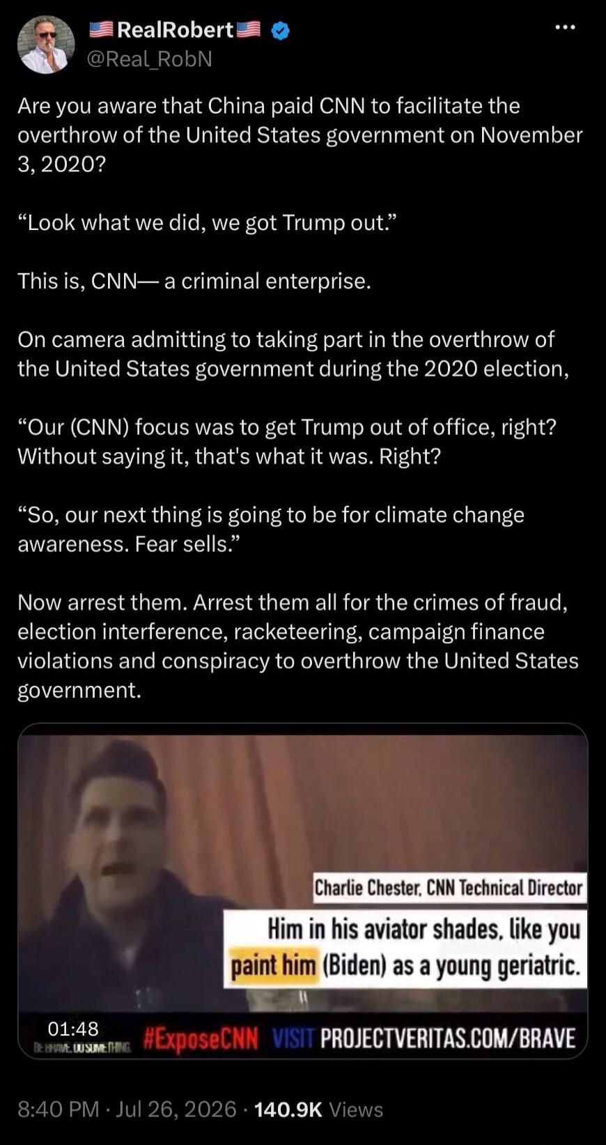 Are you aware that China paid CNN to facilitate the overthrow of the United States government on November 3, 2020? 