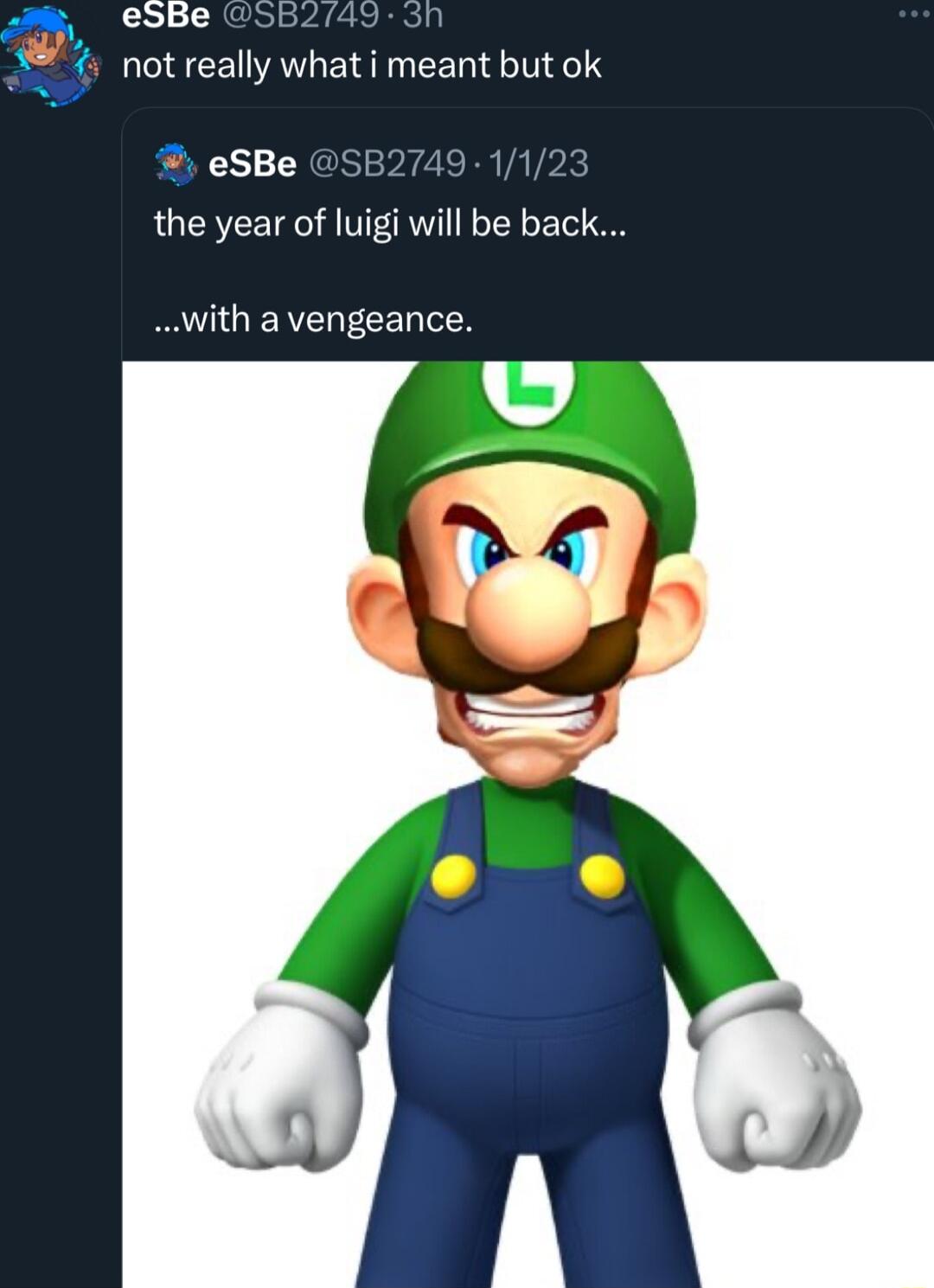 esSBe 582749 not really what i meant but ok eSBe SB2749 1123 the year of luigi will be back with avengeance