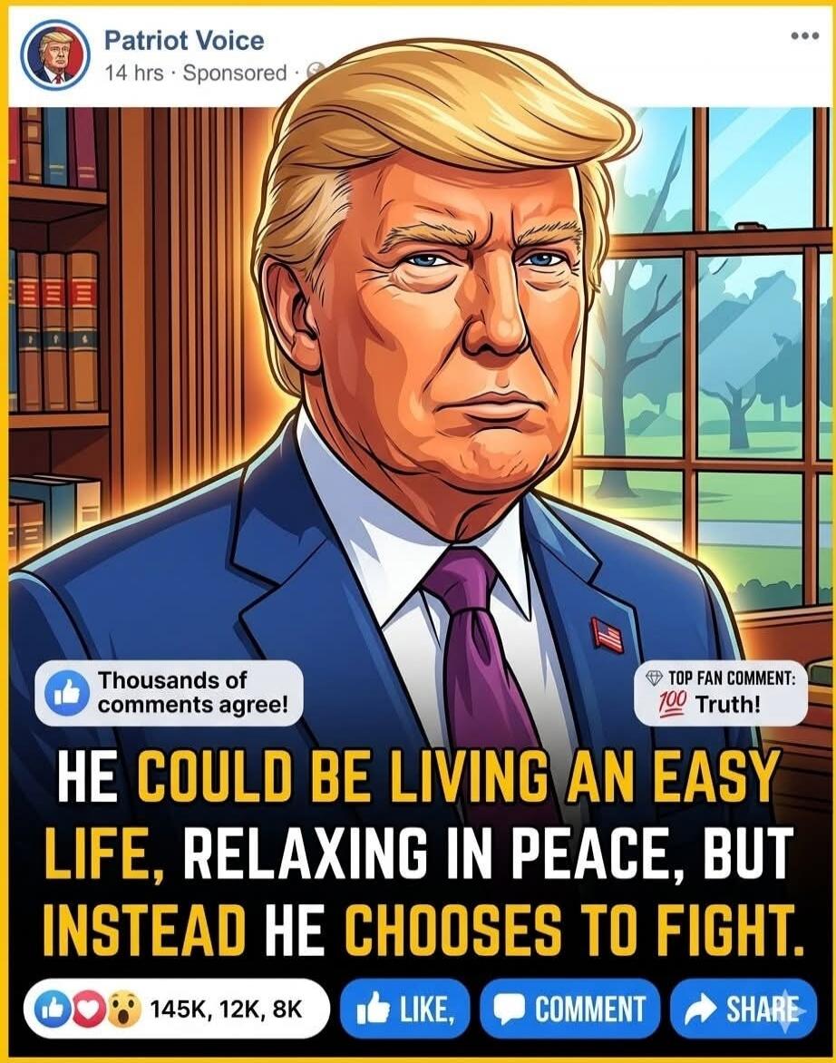 Patriot Voice. Thousands of comments agree! Top fan comment: 100 Truth! He could be living an easy life, relaxing in peace, but instead he chooses to fight.
