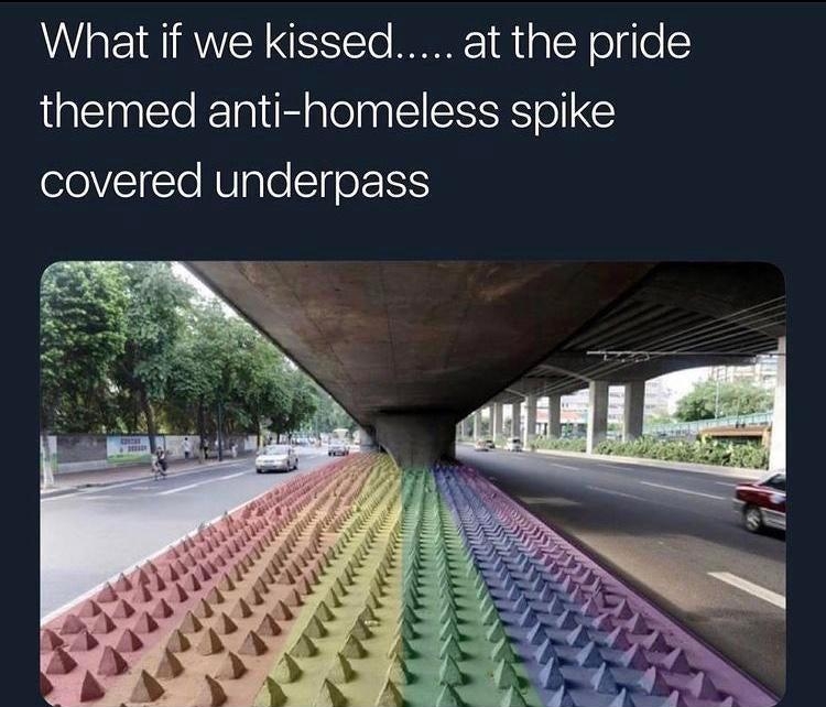 What if we kissed at the pride themed anti homeless spike eloVITo NUlaleSTfe 1 redan