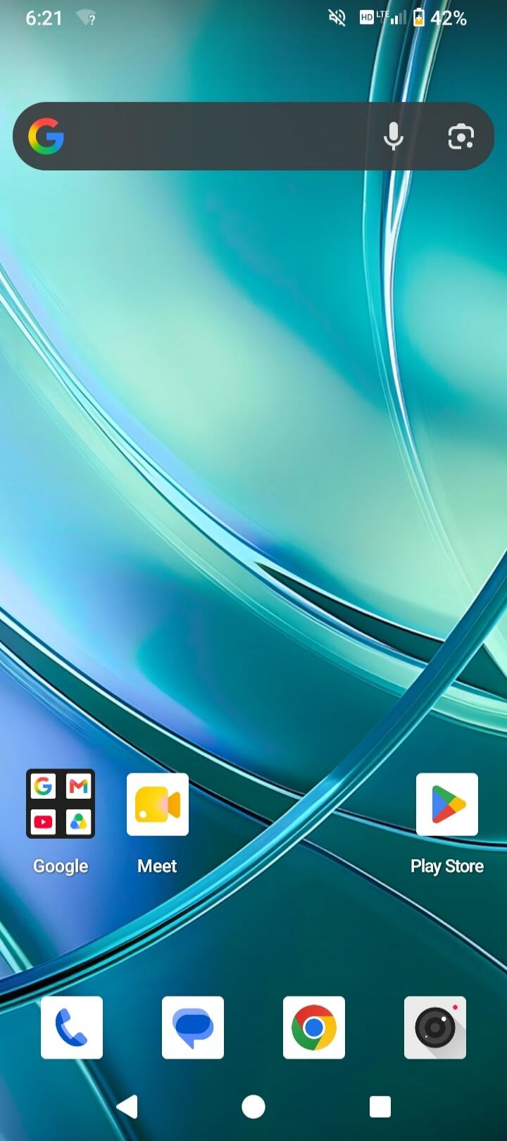 6:21 HD LTE 42% Google Meet Play Store