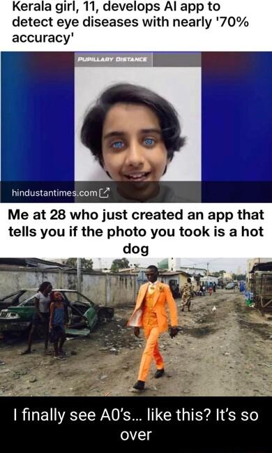Kerala girl 11 develops Al app to detect eye diseases with nearly 70 accuracy hindustantimescom 4 Me at 28 who just created an app that tells you if the photo you took is a hot finally see AQs like this Its so over
