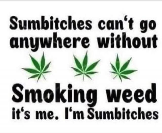 Sumbitches can't go anywhere without Smoking weed it's me. I'm Sumbitches