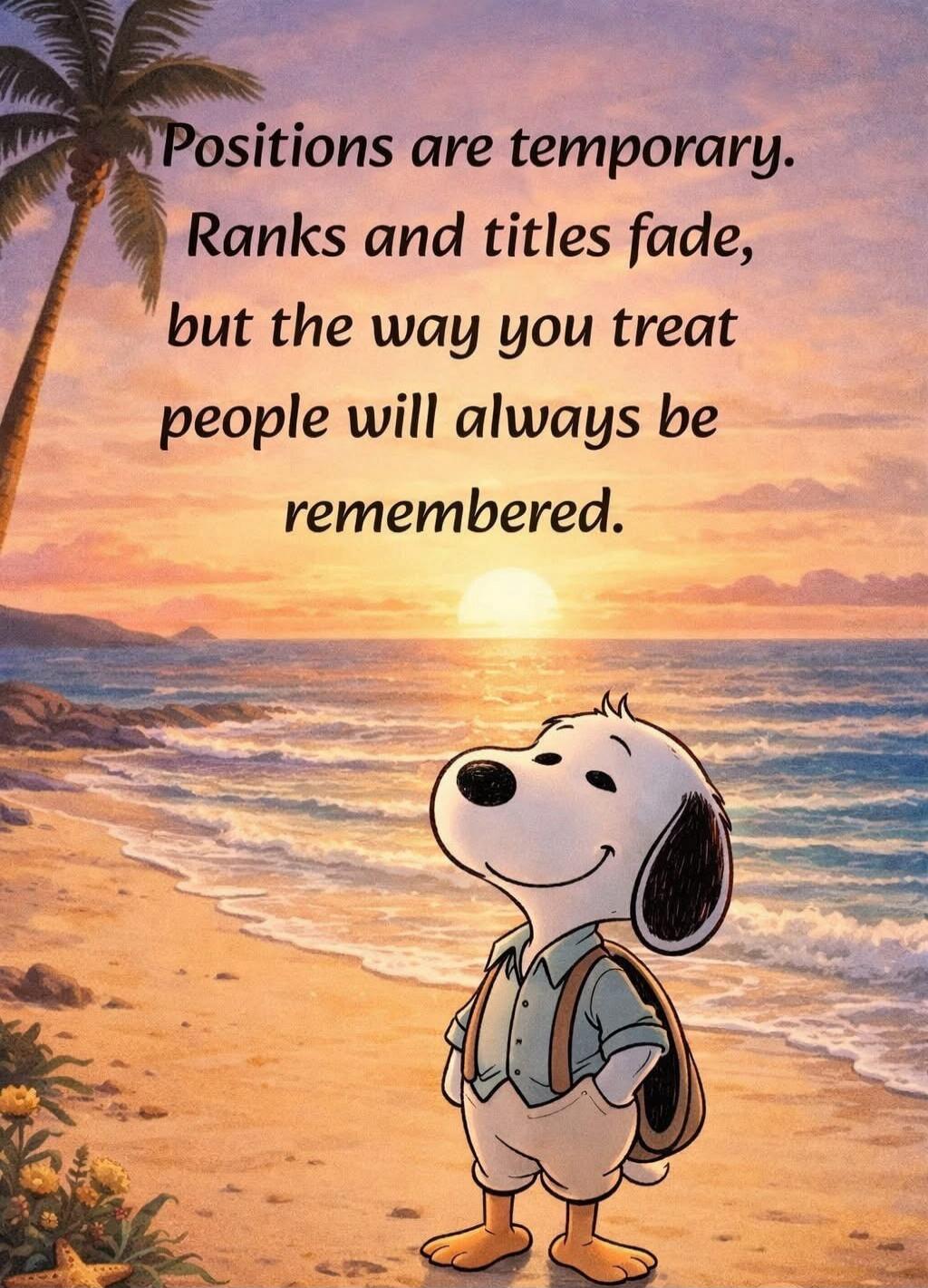 Positions are temporary. Ranks and titles fade, but the way you treat people will always be remembered.