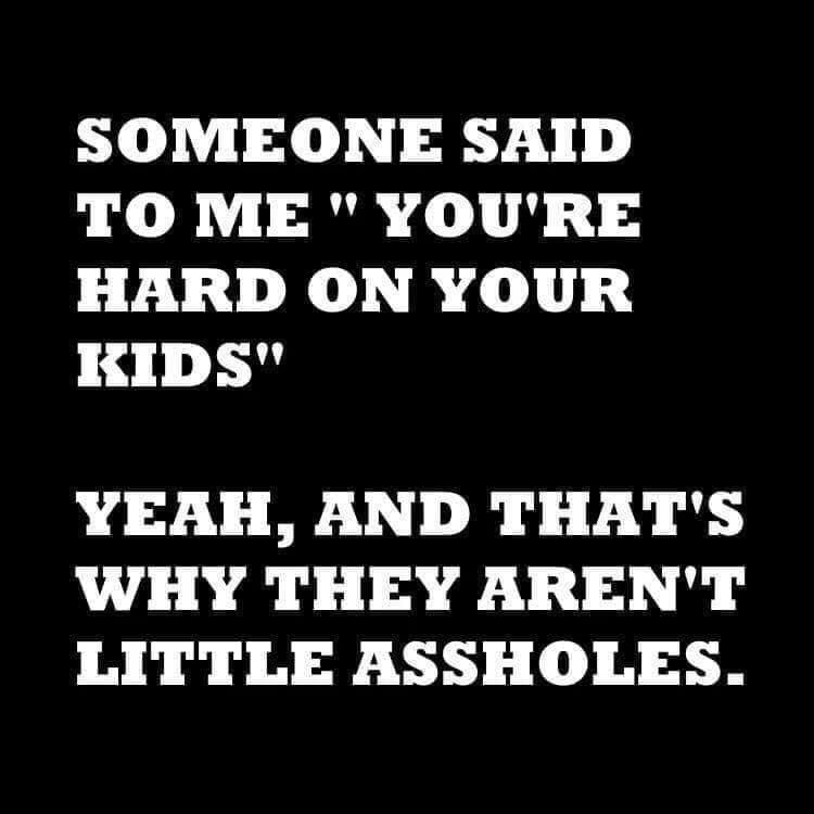 SOMEONE SAID TO ME YOURE HARD ON YOUR KIDS YEAH AND THATS WHY THEY ARENT LITTLE ASSHOLES