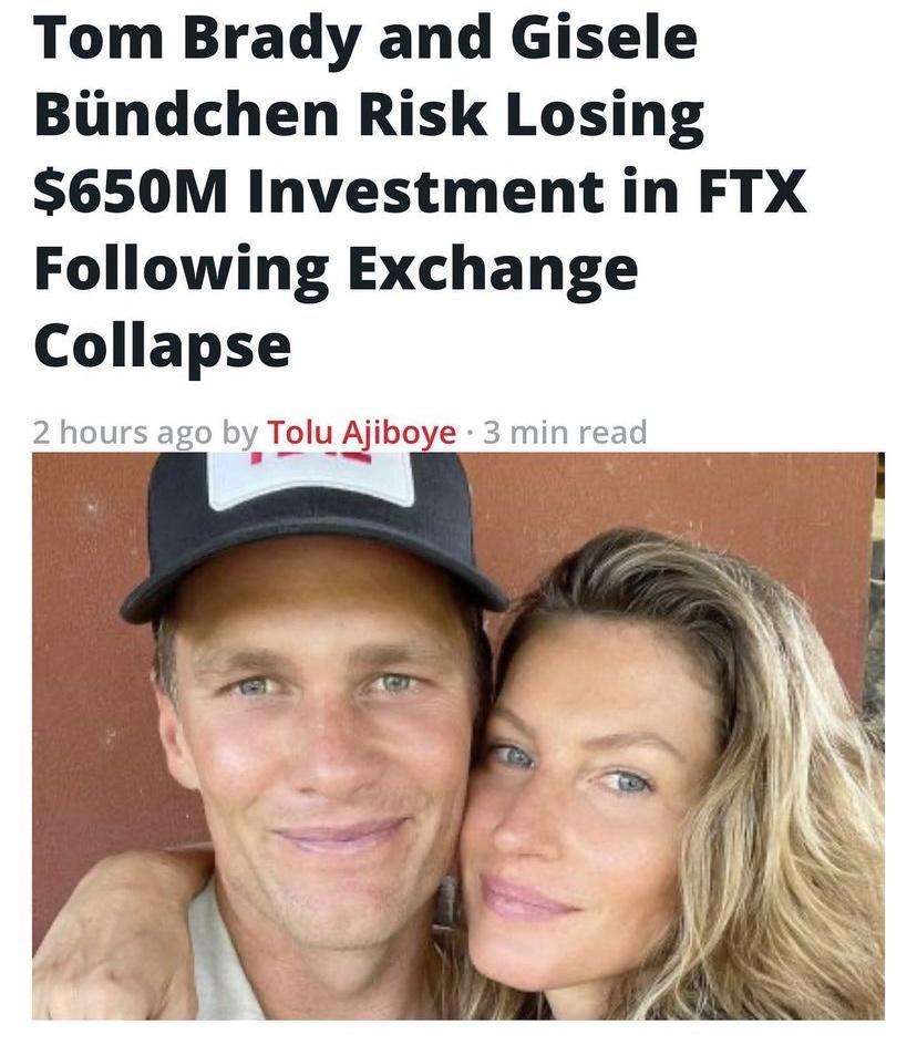 Tom Brady and Gisele Biindchen Risk Losing 650M Investment in FTX Following Exchange Collapse s ago by Tolu Ajiboye