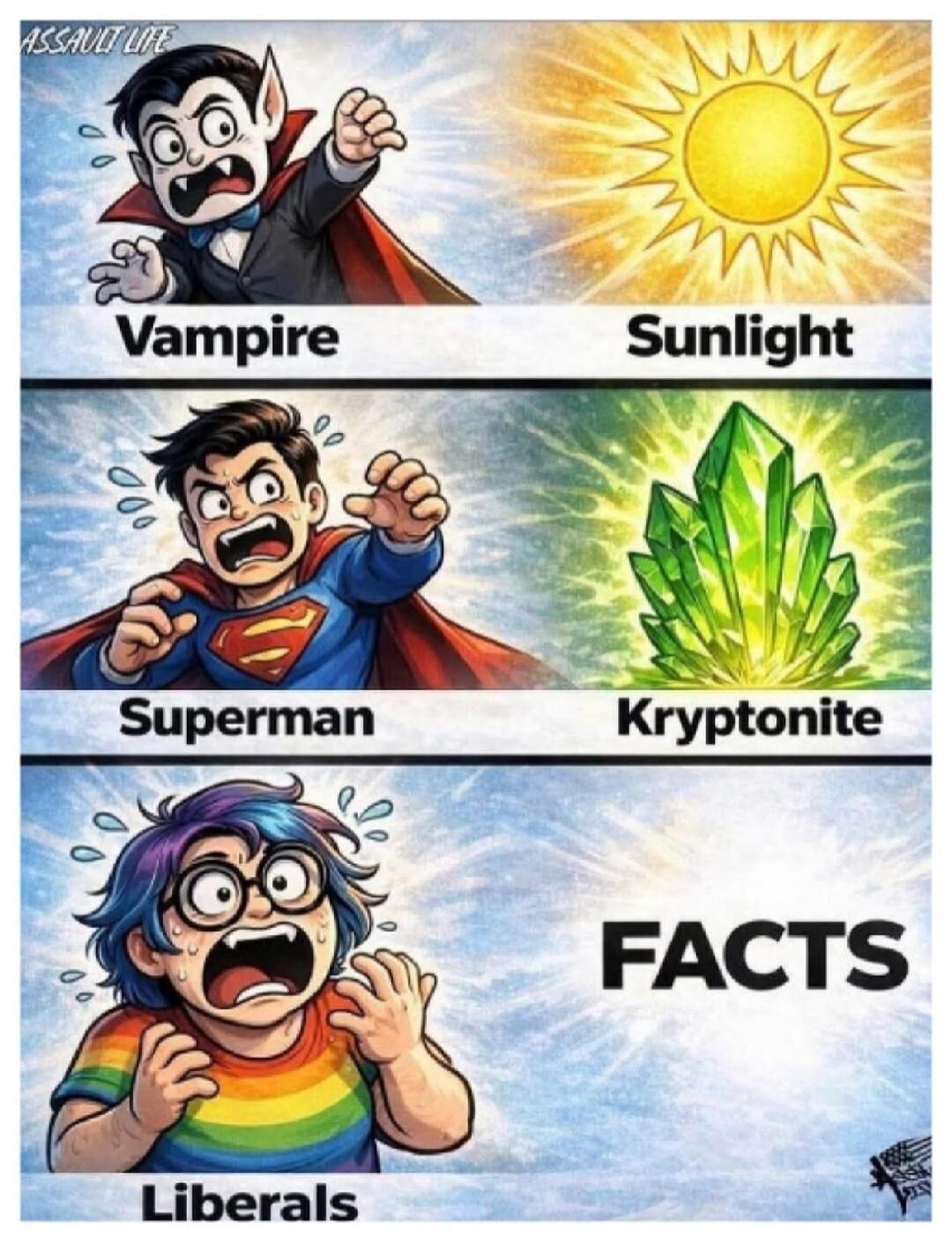Vampire  Sunlight  Superman  Kryptonite  FACTS  Liberals