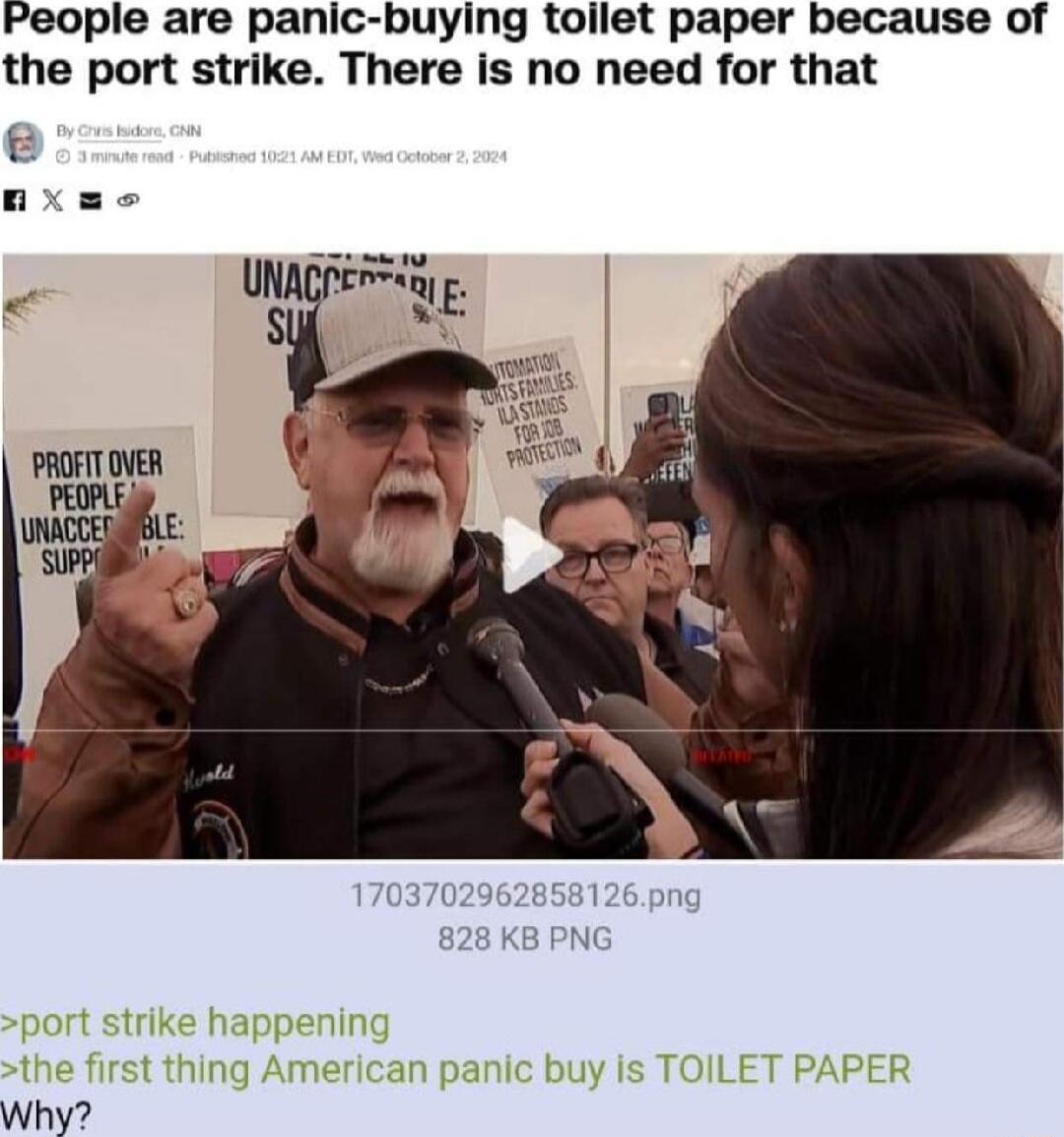 People are panic buying tollet paper because of the port strike There is no need for that e