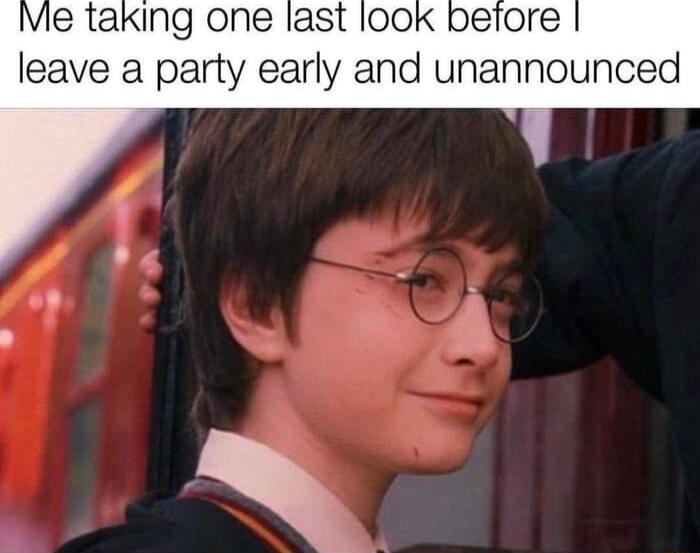 Ve taking one last 00K betore leave a party early and unannounced