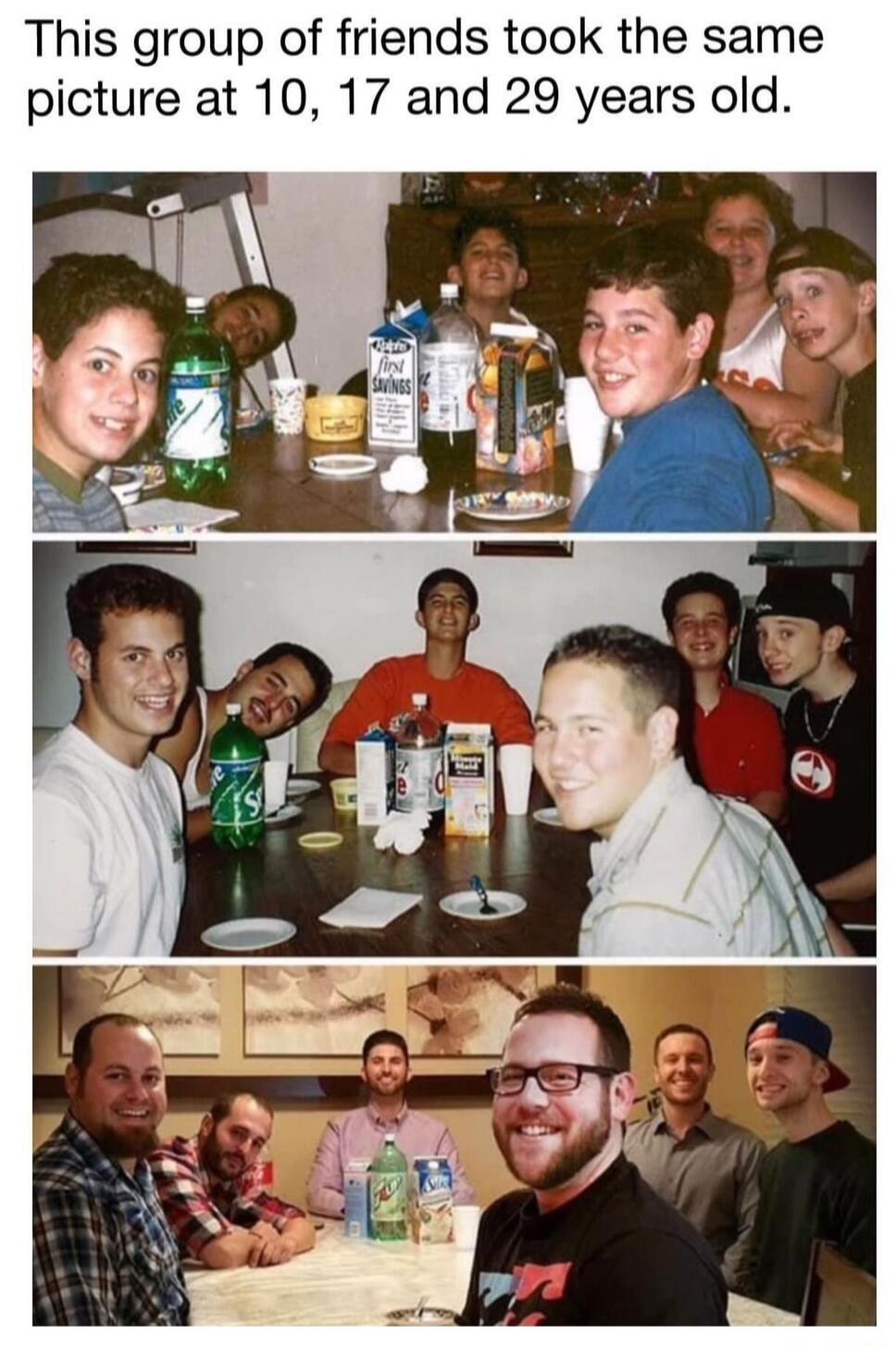 This group of friends took the same picture at 10 17 and 29 years old