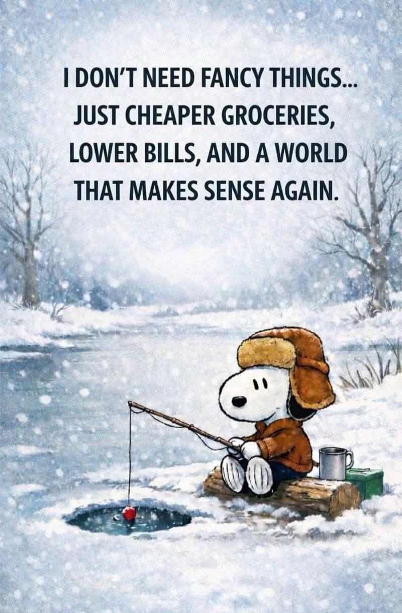 I DON'T NEED FANCY THINGS... JUST CHEAPER GROCERIES, LOWER BILLS, AND A WORLD THAT MAKES SENSE AGAIN.