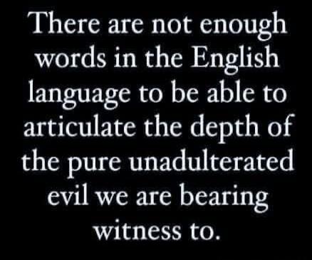 There are not enough words in the English language to be able to articulate the depth of the pure unadulterated evil we are bearing witness to.
