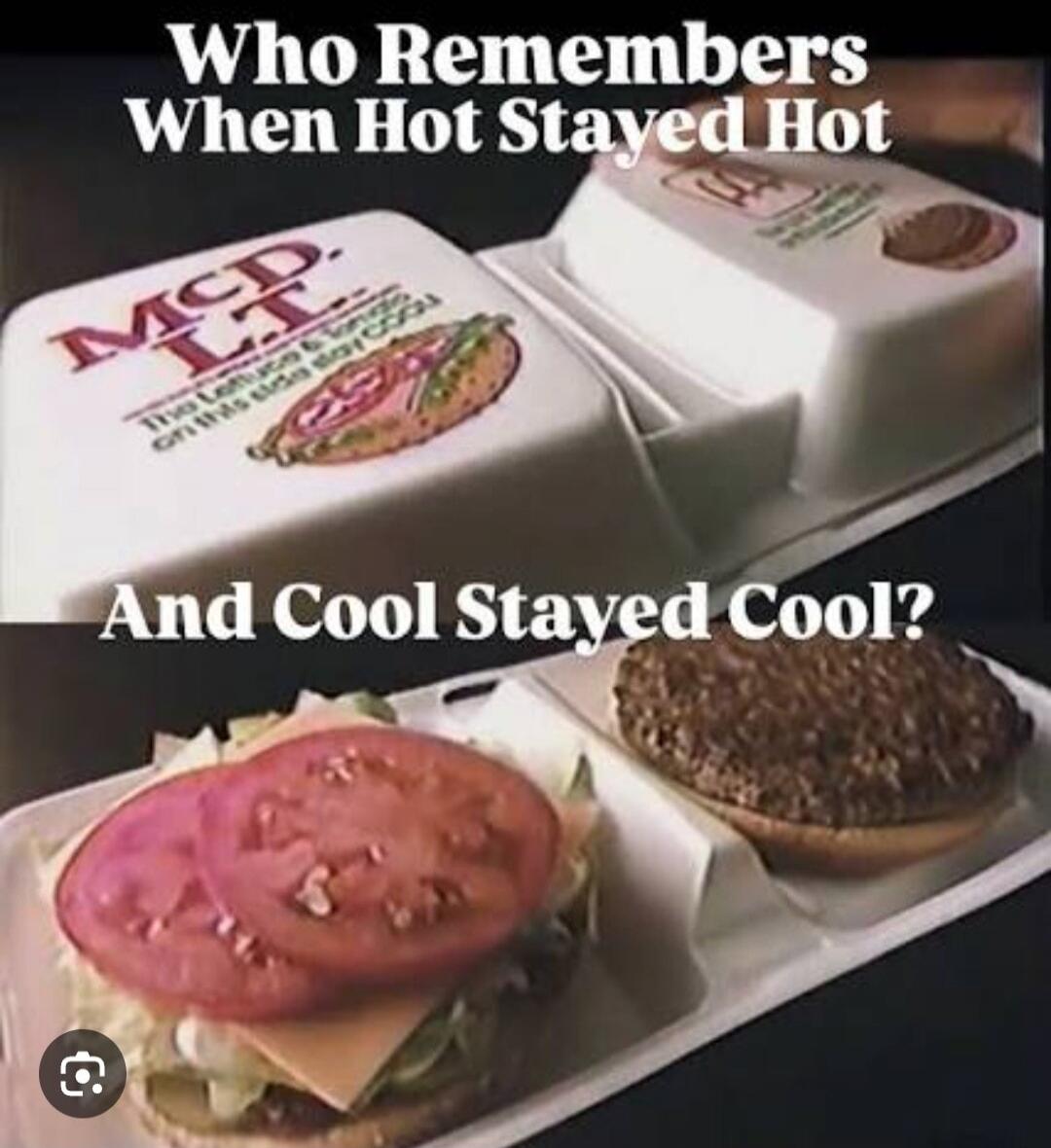 Who Remembers When Hot Stayed Hot And Cool Stayed Cool? MCD.L.T. The Lettuce & Tomato on this side stay COOL!