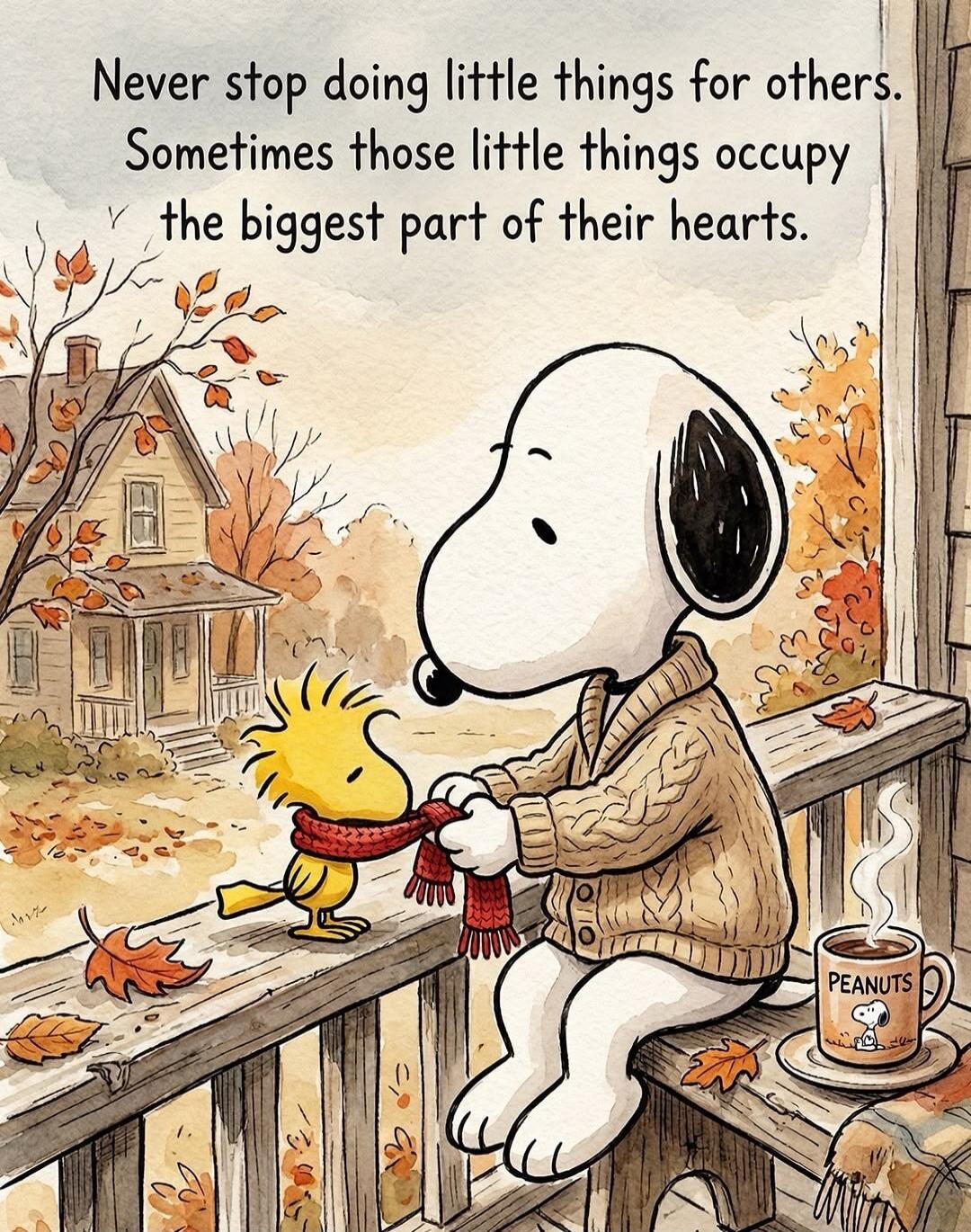 Never stop doing little things for others. Sometimes those little things occupy the biggest part of their hearts. PEANUTS