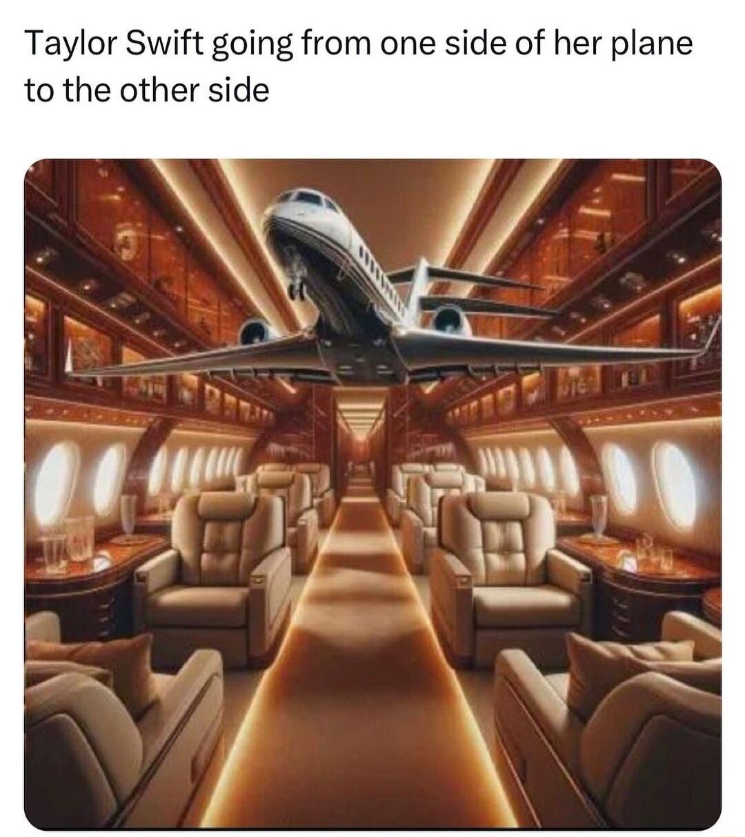 Taylor Swift going from one side of her plane to the other side 0 s o v 4