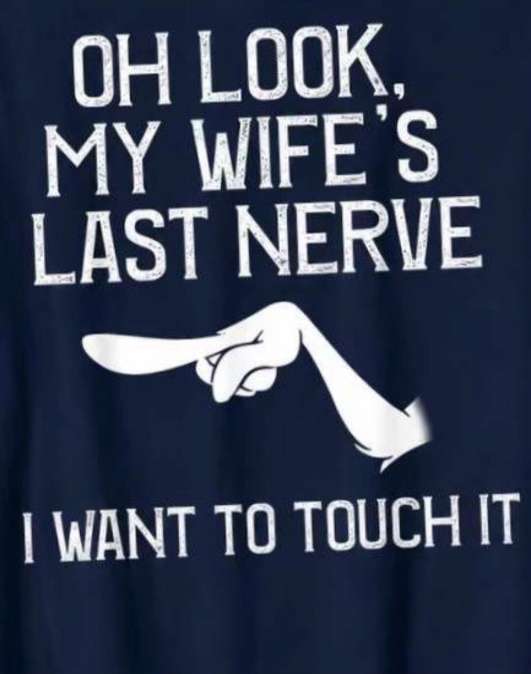 OH LOOK, MY WIFE'S LAST NERVE I WANT TO TOUCH IT
