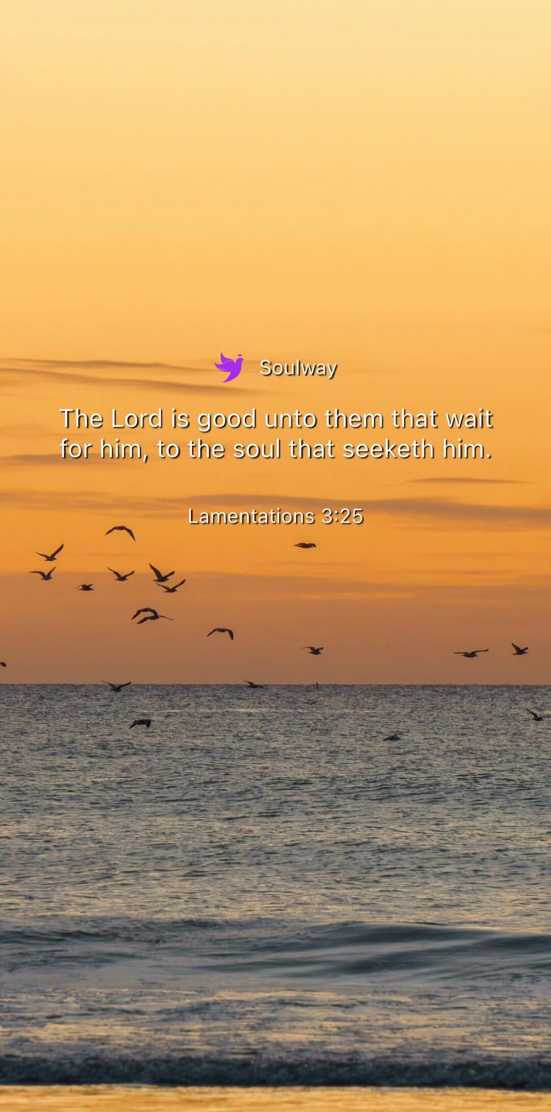 Soulway
The Lord is good unto them that wait for him, to the soul that seeketh him. Lamentations 3:25