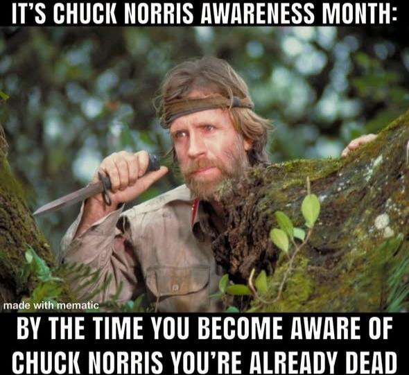 IT'S CHUCK NORRIS AWARENESS MONTH: BY THE TIME YOU BECOME AWARE OF CHUCK NORRIS YOU'RE ALREADY DEAD