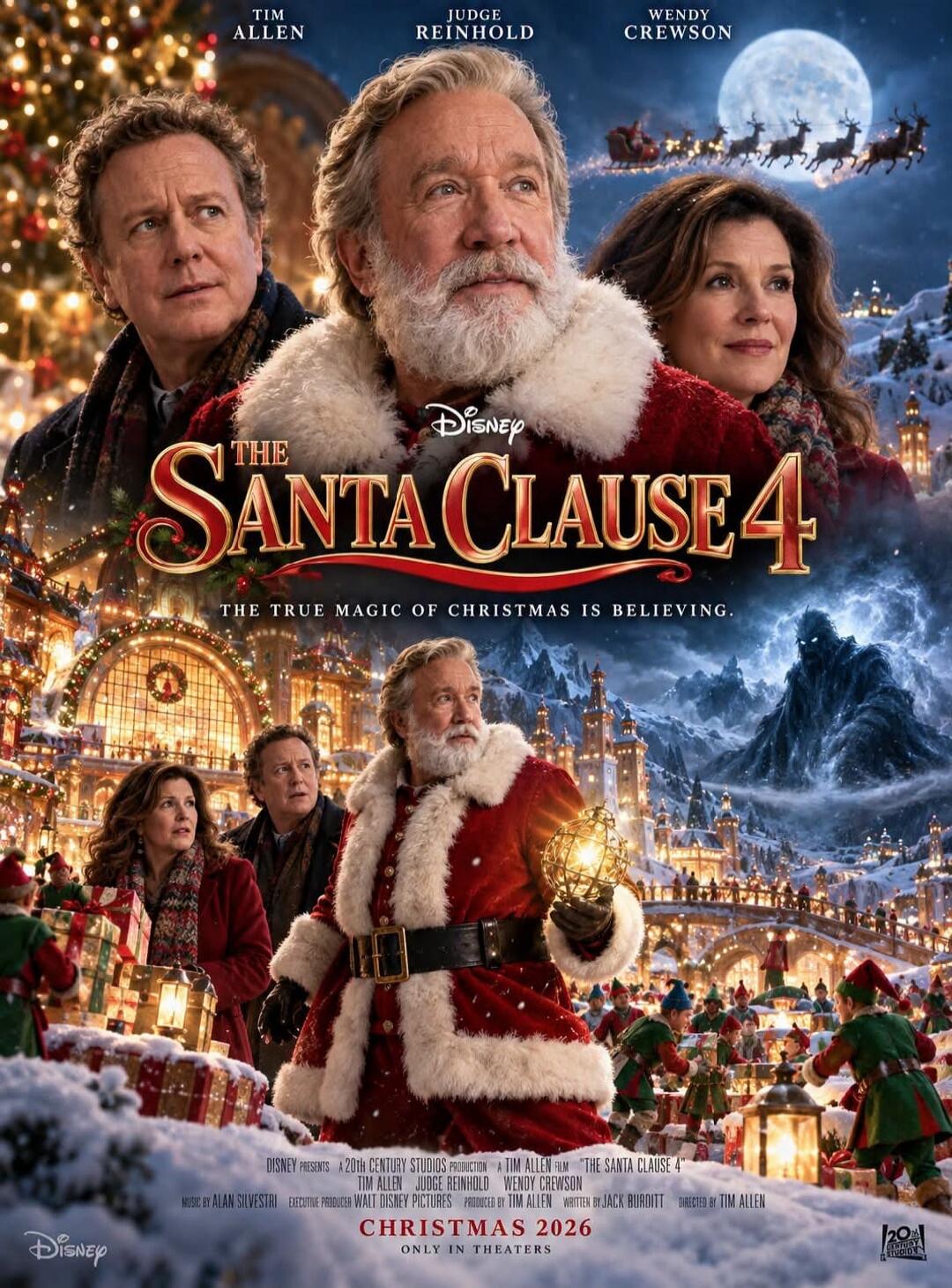 TIM ALLEN JUDGE REINHOLD WENDY CREWSON Disney THE SANTA CLAUSE 4 THE TRUE MAGIC OF CHRISTMAS IS BELIEVING. DISNEY PRESENTS A 20TH CENTURY STUDIOS PRODUCTION A TIM ALLEN FILM 