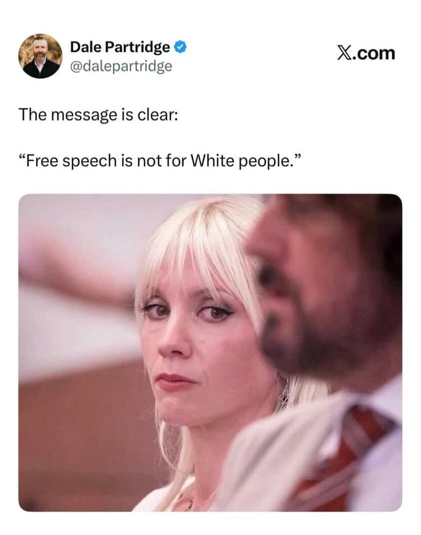 Dale Partridge @dalepartridge The message is clear: “Free speech is not for White people.”