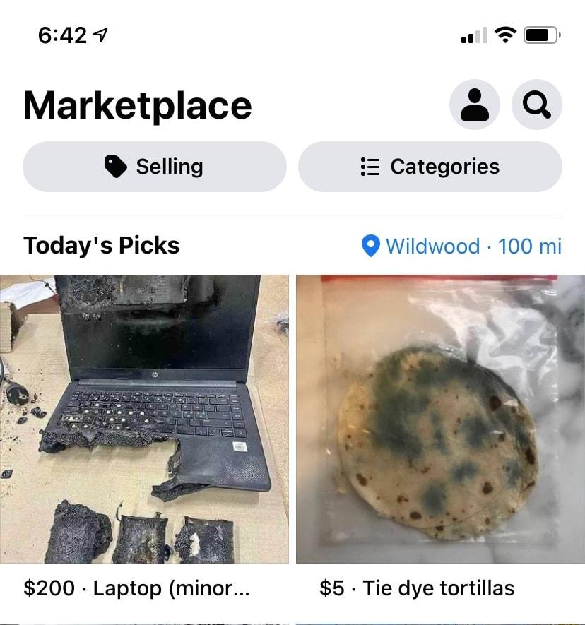 6429 w T Marketplace a Q Selling i Categories Todays Picks Q Wildwood 100 mi 200 Laptop minor 5 Tie dye tortillas