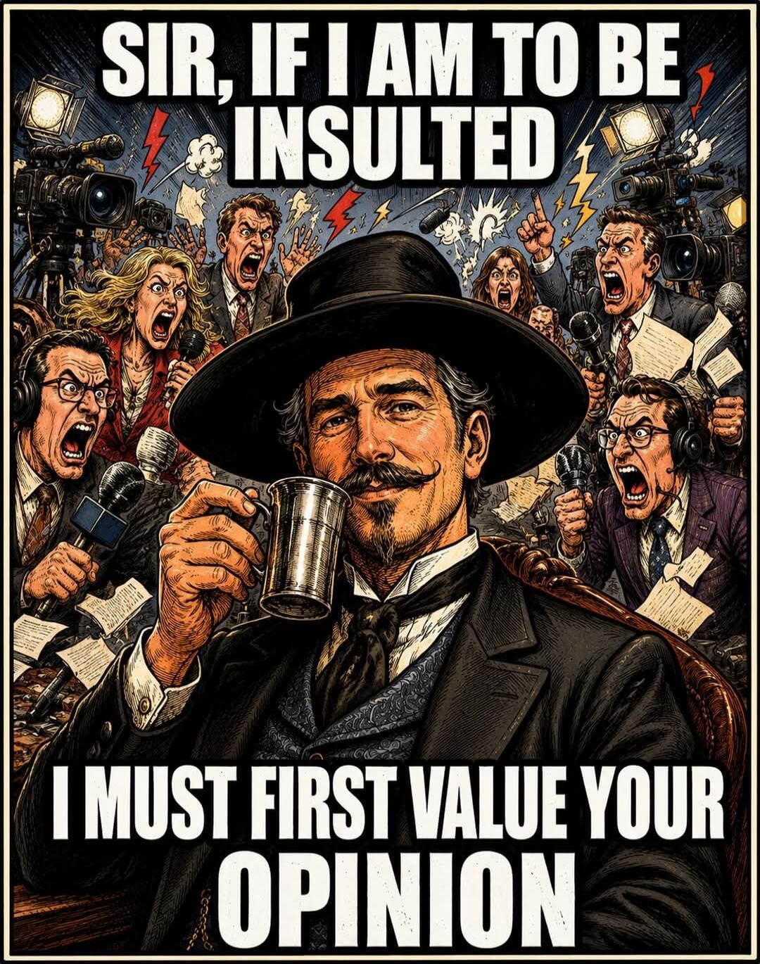 SIR, IF I AM TO BE INSULTED I MUST FIRST VALUE YOUR OPINION