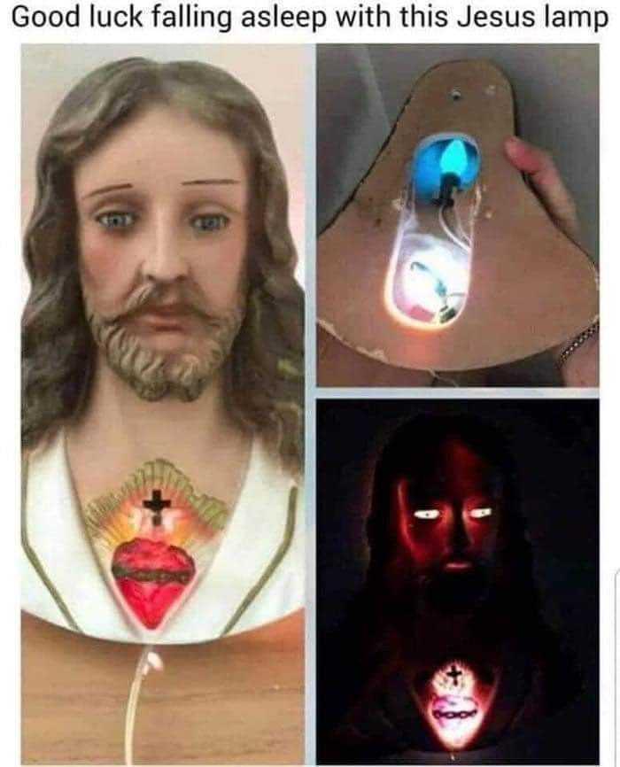 Good luck falling asleep with this Jesus lamp