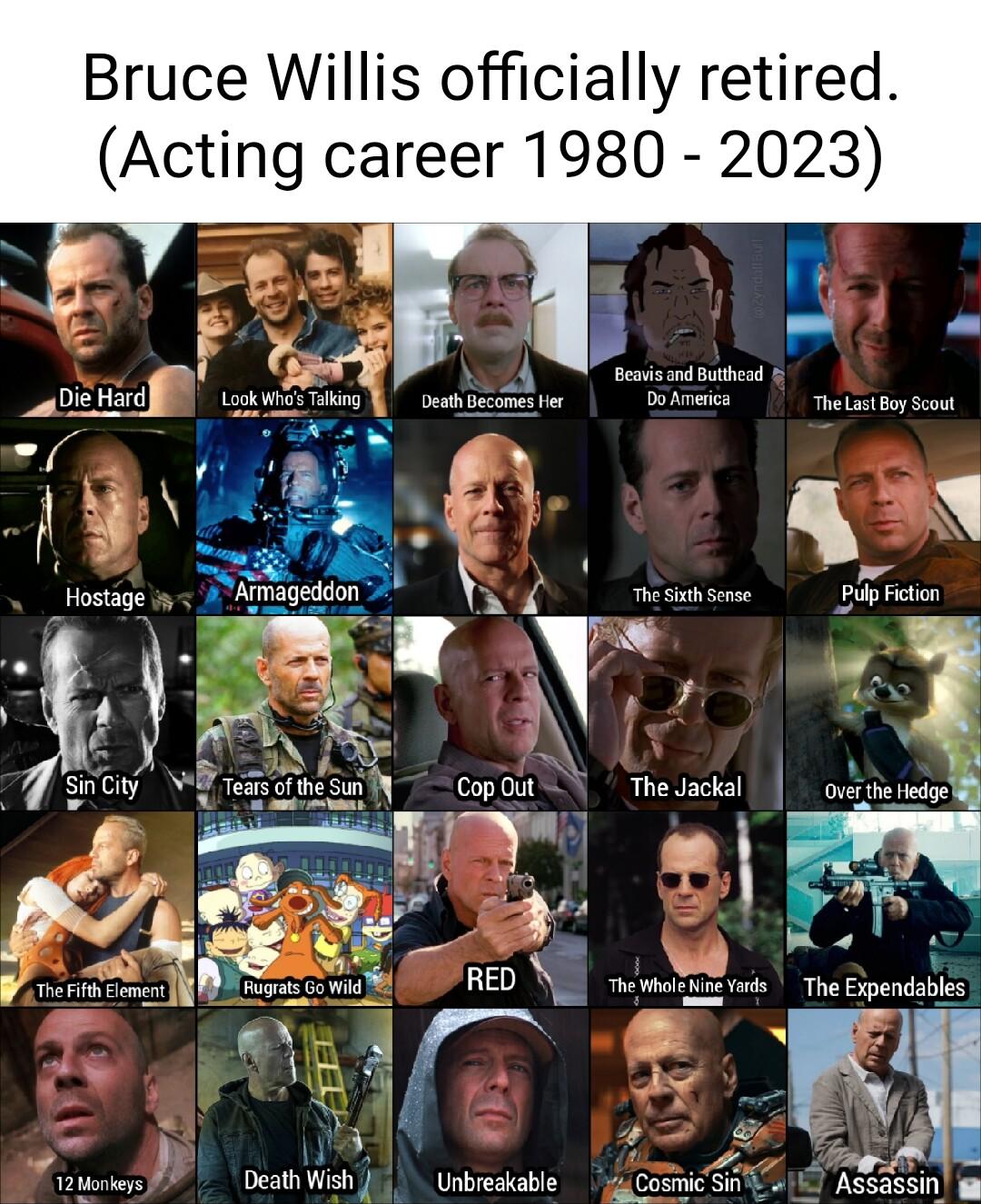 Bruce Willis officially retired Acting career 1980 2023