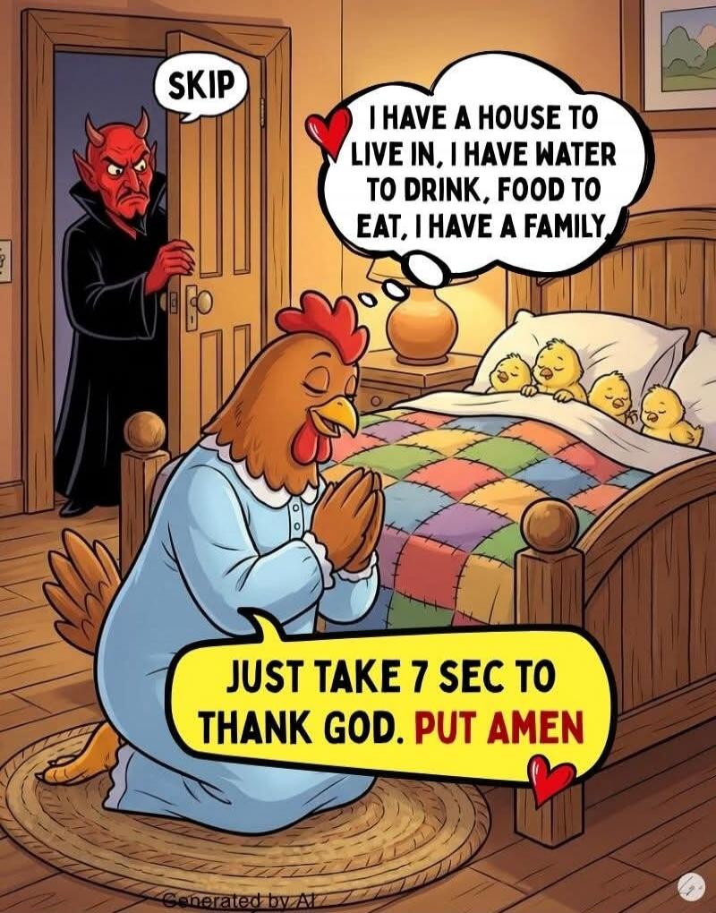 SKIP I HAVE A HOUSE TO LIVE IN, I HAVE WATER TO DRINK, FOOD TO EAT, I HAVE A FAMILY JUST TAKE 7 SEC TO THANK GOD. PUT AMEN