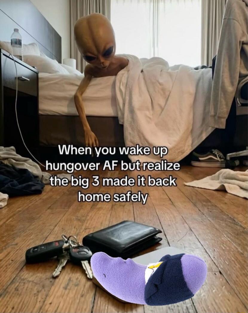 When you wake up hungover AF but realize the big 3 made it back home safely