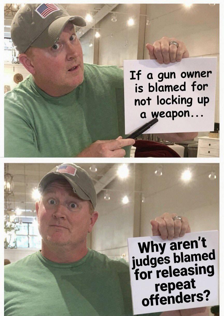 If a gun owner is blamed for not locking up a weapon... Why aren't judges blamed for releasing repeat offenders?