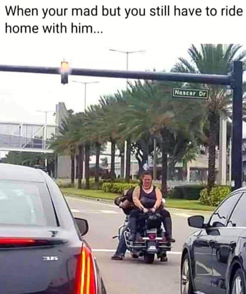 When your mad but you still have to ride home with him... Nascar Dr