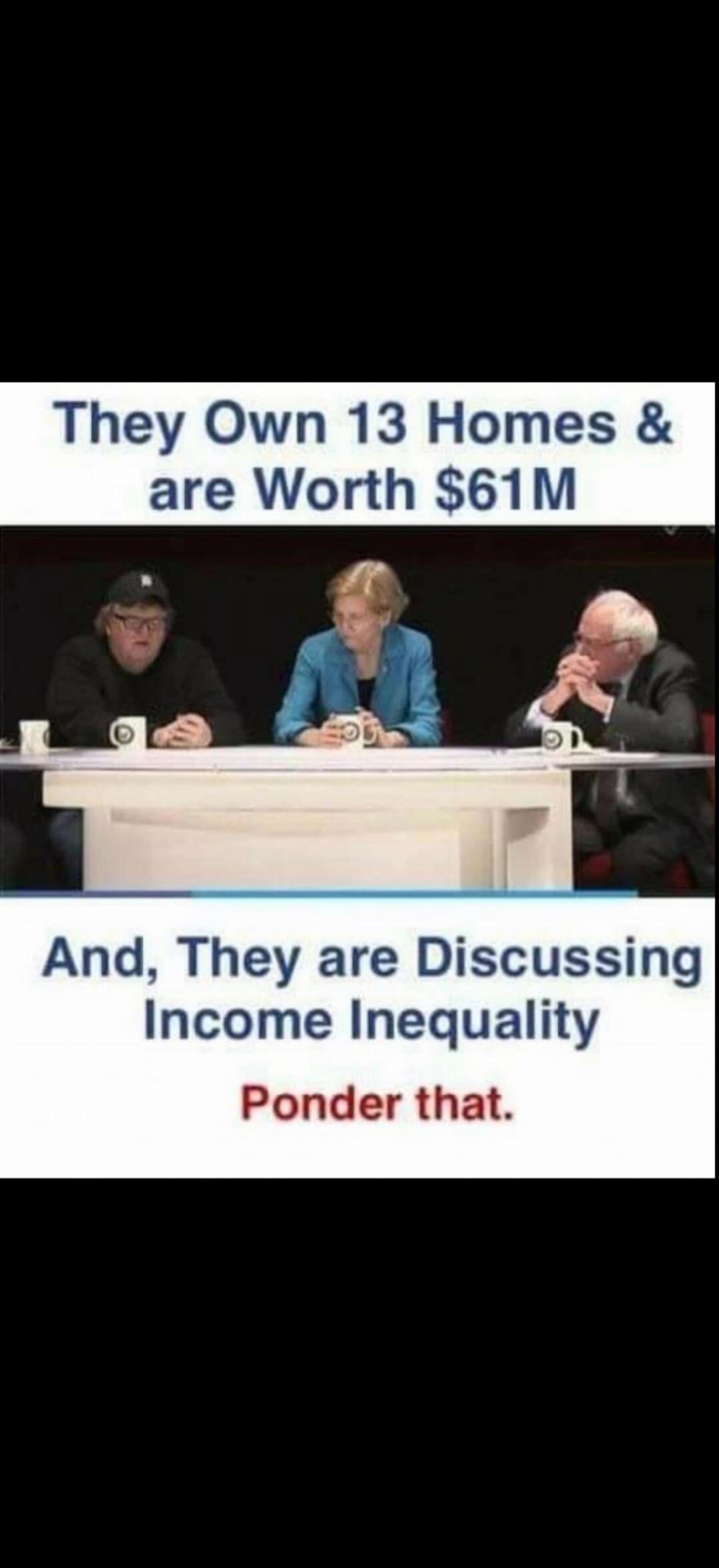 They Own 13 Homes & are Worth $61M And, They are Discussing Income Inequality Ponder that.