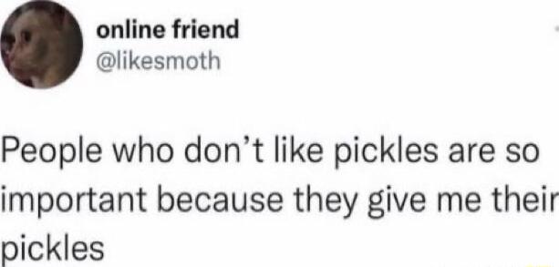 online friend likesmoth People who dont like pickles are so important because they give me their pickles