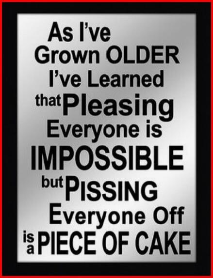 As I've Grown OLDER I've Learned that Pleasing Everyone is IMPOSSIBLE but PISSING Everyone Off is a PIECE OF CAKE