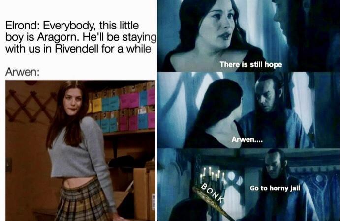 Elrond Everybody this little at A boy is Aragorn Hell be staying with us in Rivendell for a while Arwen e