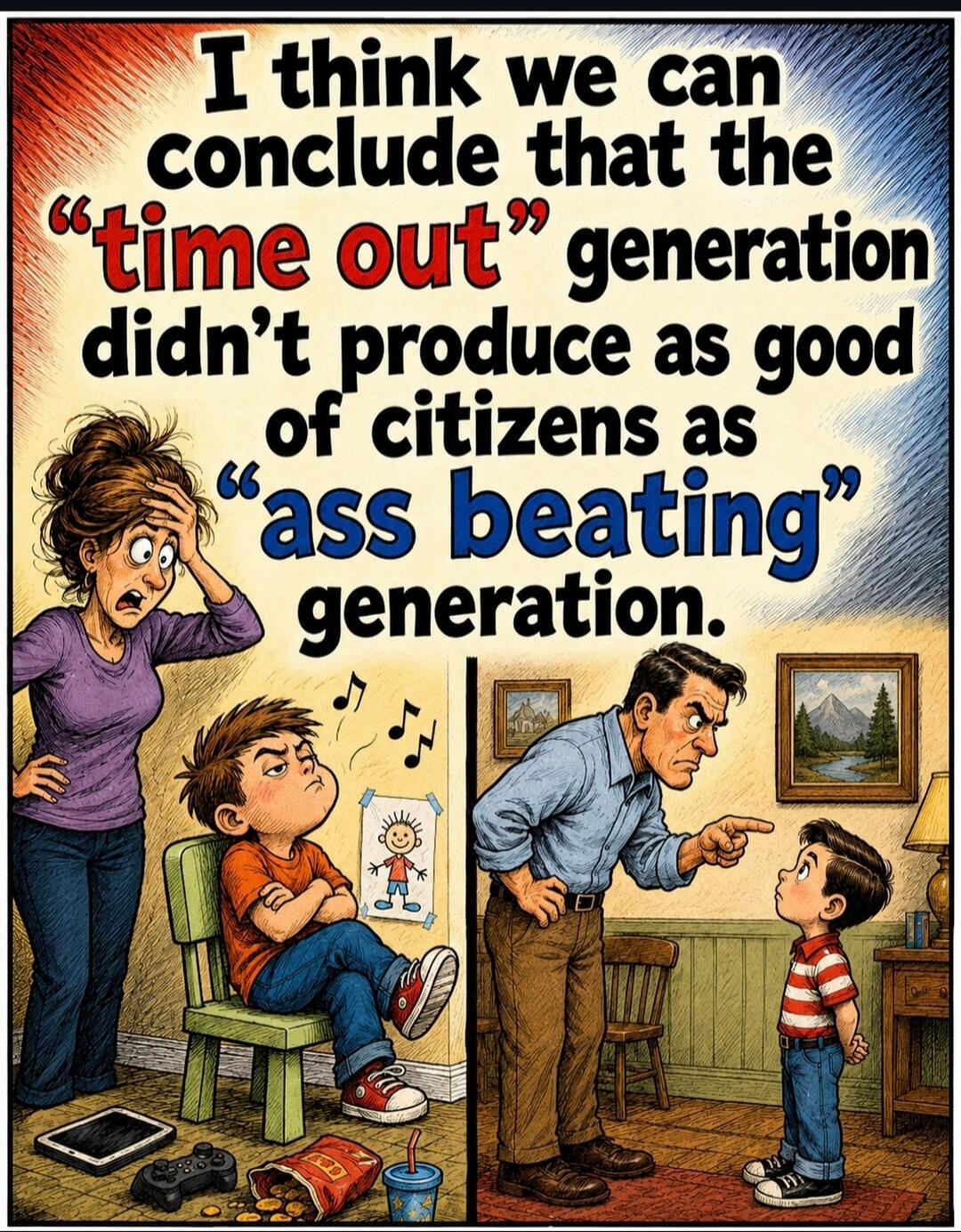 I think we can conclude that the 'time out' generation didn't produce as good of citizens as 'ass beating' generation.