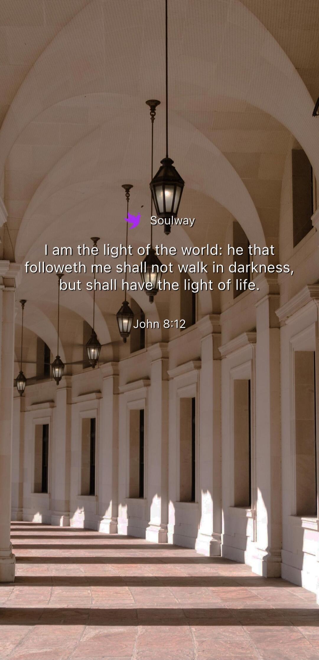 Soulway I am the light of the world: he that followeth me shall not walk in darkness, but shall have the light of life. John 8:12