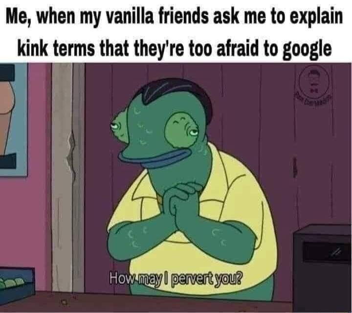 Me when my vanilla friends ask me to explain kink terms that theyre too afraid to google