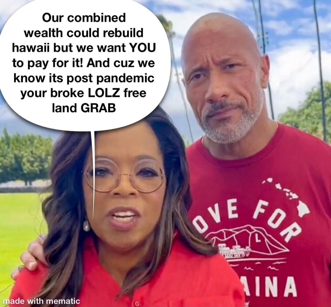 Our combined wealth could rebuild hawaii but we want YOU to pay for it And cuz we know its post pandemic your broke LOLZ free land GRAB r L