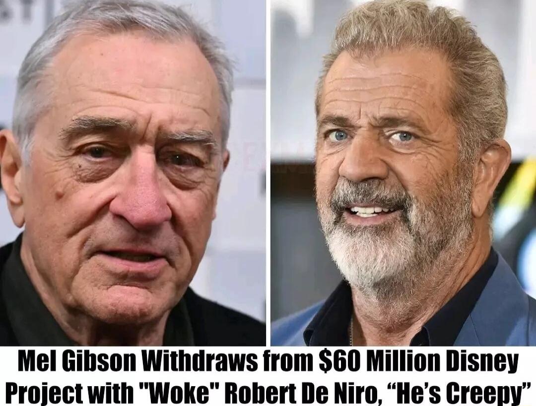 Mel Gibson Withdraws from 60 Million Disney Project with Woke Robert De Niro Hes Creeny