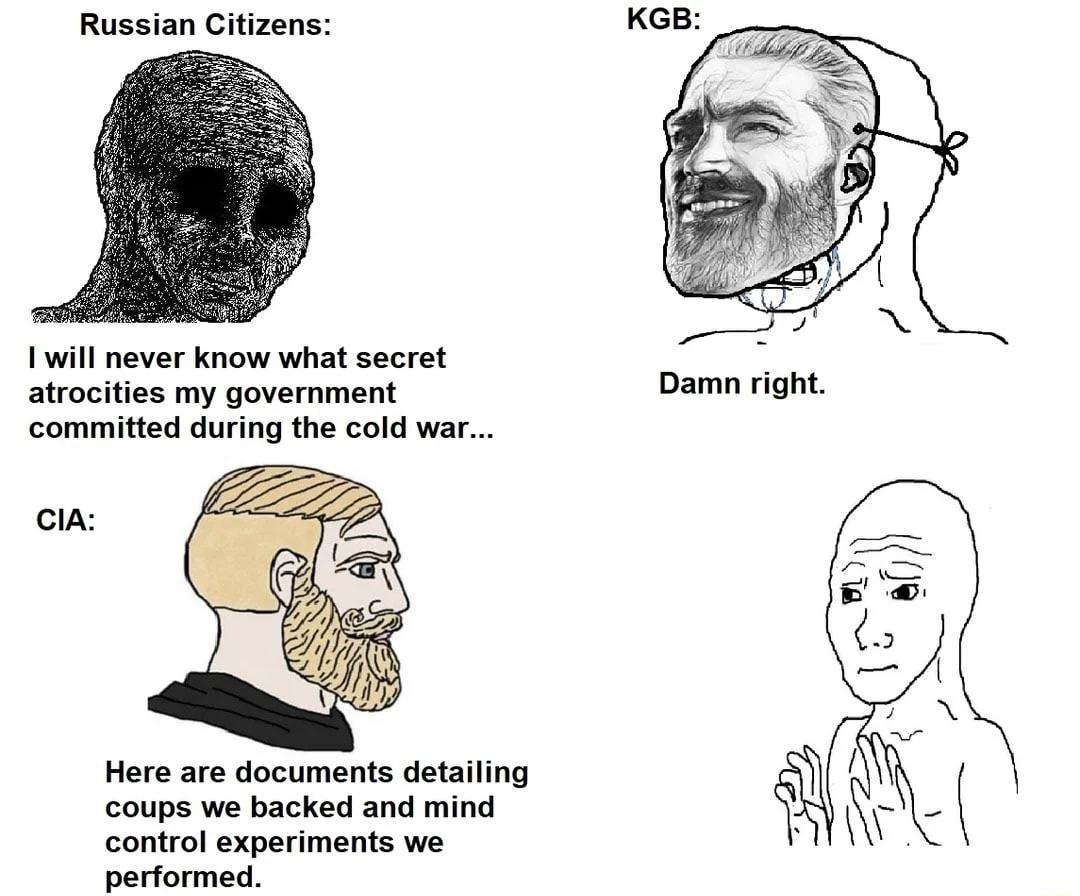 Russian Citizens I will never know what secret atrocities my government committed during the cold wa cia Here are documents detailing coups we backed and mind control experiments we performed